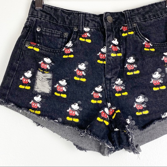 Disney Mickey Mouse Denim Cutoff Shorts Black 26 - Picture 5 of 12